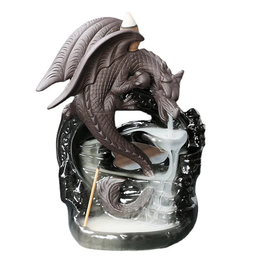 Quemador de incienso de cerámica vintage con forma de dragón, ideal para decoración del hogar, de mesa o de aromaterapia (sin incienso).