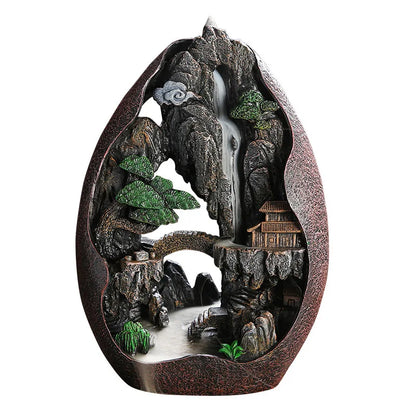 Quemador de incienso con reflujo de cascada de humo, decoración creativa para el hogar, incensario portátil de resina, artesanía de montaña y río.